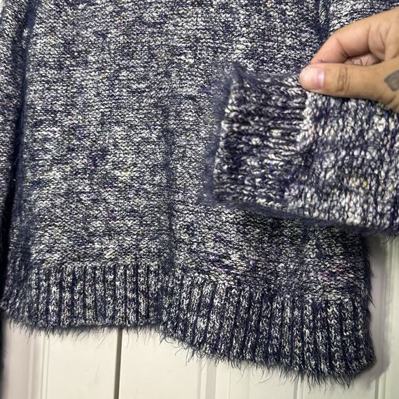 LILLA P Crochet Knit Eyelash Sweater Womens Size M Blue Chunky Butter Soft Cozy - Picture 2 of 7